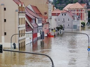 Photo of a flooded apartment complex