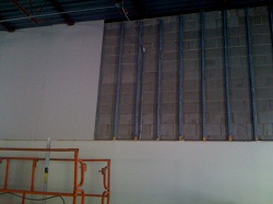 Ultralight drywall hung from scissor lift